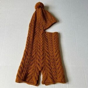 Luxton S-M 91%Wool 9%Cashmere Knit Balaclava Hood Scarf Hat Rust/Great Gift